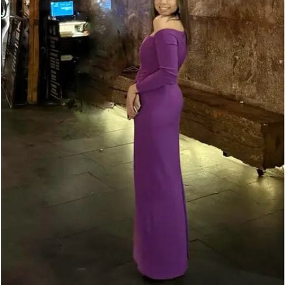 Solace London Purple Column Gown Size 2 Off Shoulder Slimming Formal Corset $575 - Picture 5 of 15